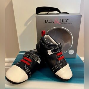 🧸 Jack & Lily Navy and White Baby Shoes with Red Accents
